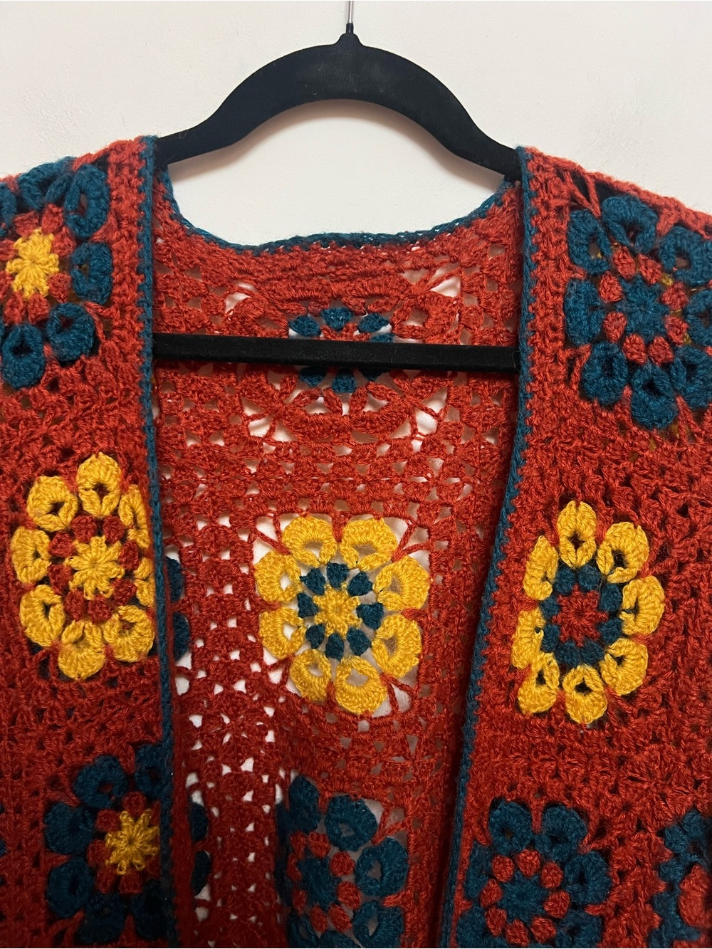 Boho Crochet Granny Square Cardigan Open Front Handmade Style M - Picture 3 of 9